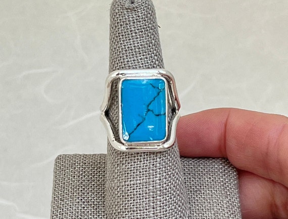 Sterling Silver Turquoise Split Shank Ring - image 1