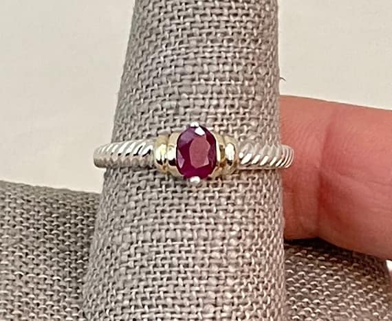 Vintage Sterling Silver Ruby Solitaire Spiral Ring - image 1