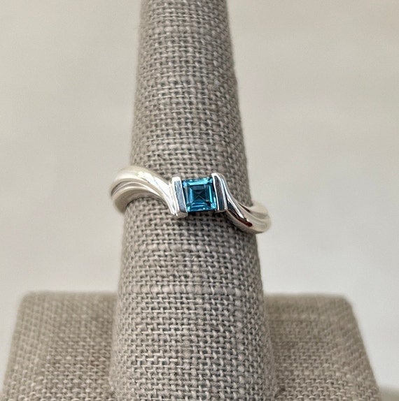 Sterling Silver Square Step Blue Topaz Bypass Ring - image 1