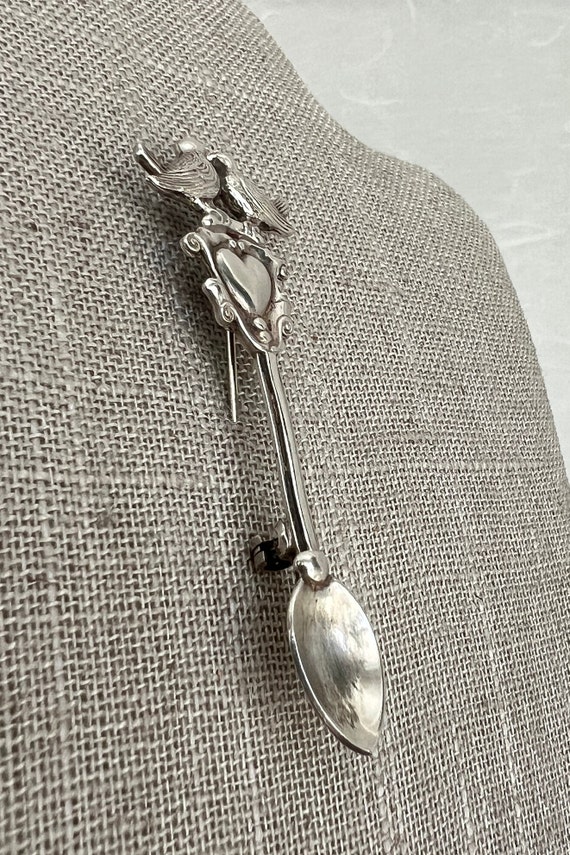 Lang Vintage Sterling Silver Spoon Brooch with Bi… - image 2