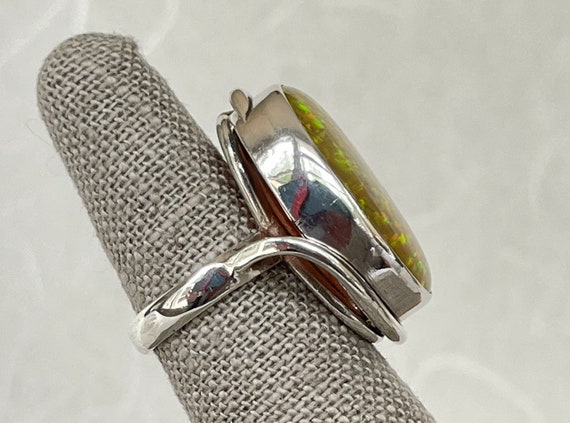 Sterling Silver Large Created Opal Ring - image 4