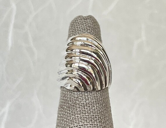 Sterling Silver Ribbed Dome Ring - image 2