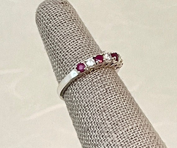 Vintage Sterling Silver Ruby and Cubic Zirconia R… - image 4