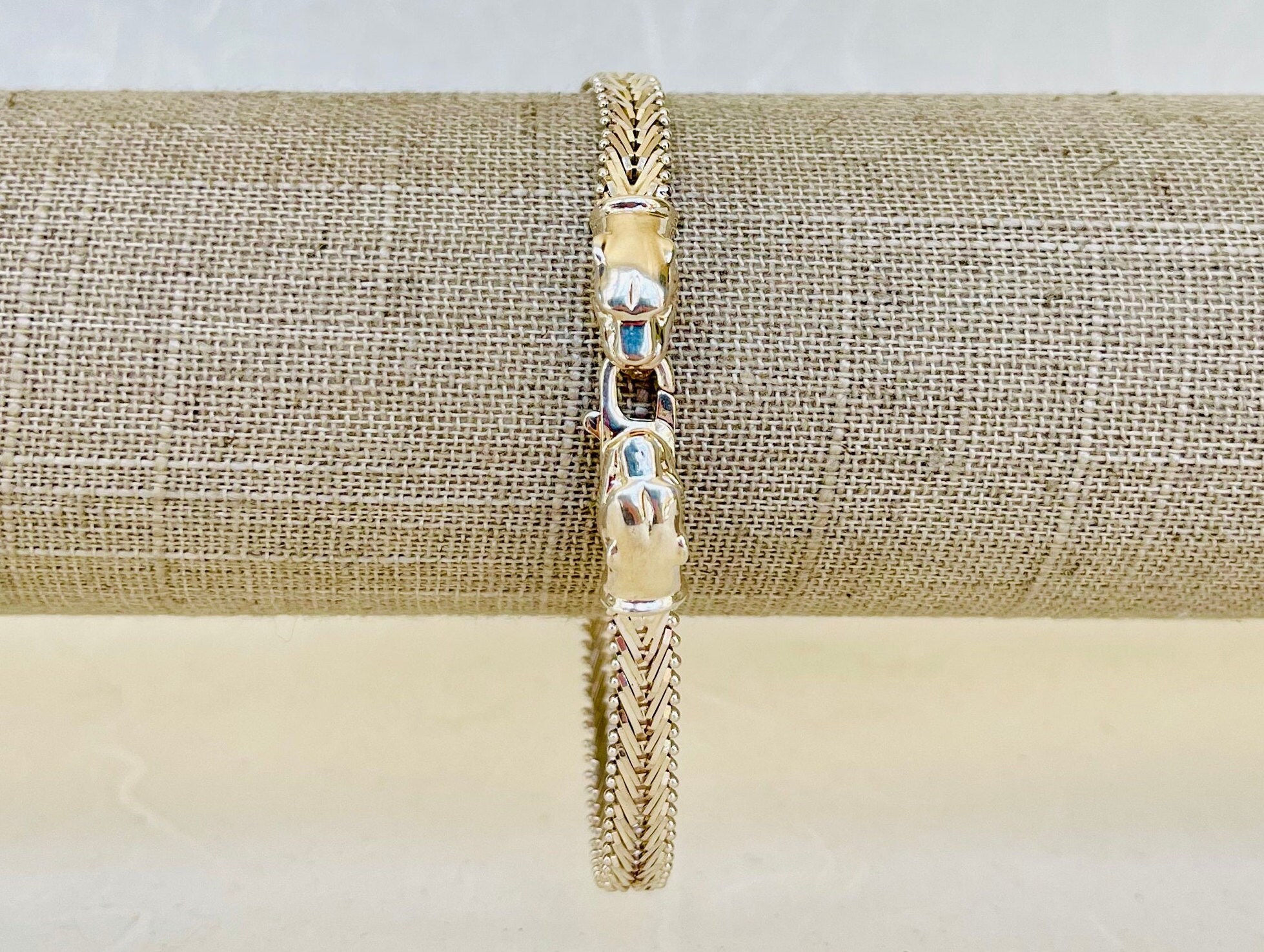 Vintage Sterling Silver Panther Heads Clasps Chevron Bracelet - Etsy