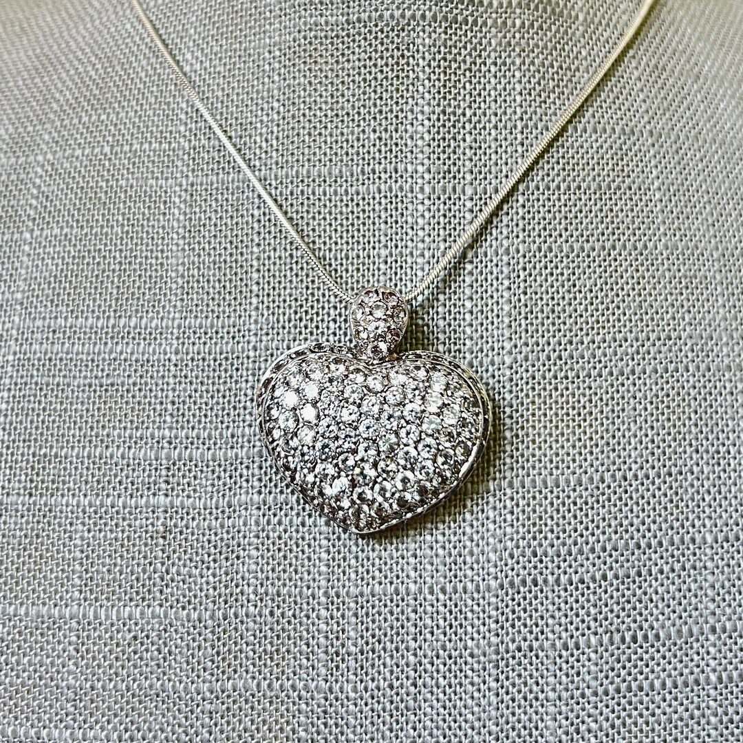 Silver Rhinestone Heart Sterling Silver Rhinestone Encrusted Heart Pendant With Hinged Latch - Etsy