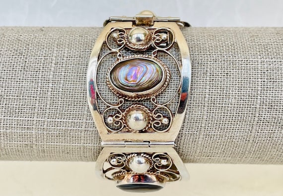 Bracelet Rétro Couleur Or Avec Cabochon Nacre Abalone – Bijou Vintage Pour Femme