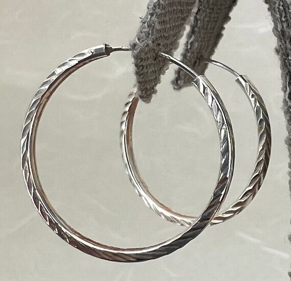 Sterling Silver Circle Hoop Diamond Cut Earrings - image 5