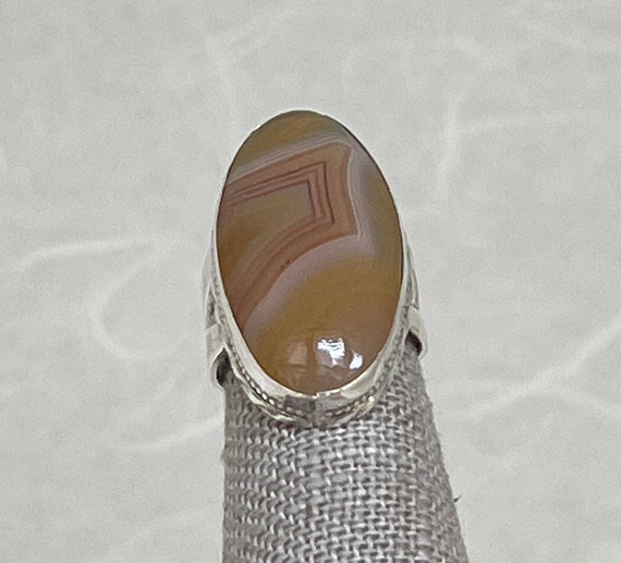 Sterling Silver Oval Agate Navette Ring - image 2