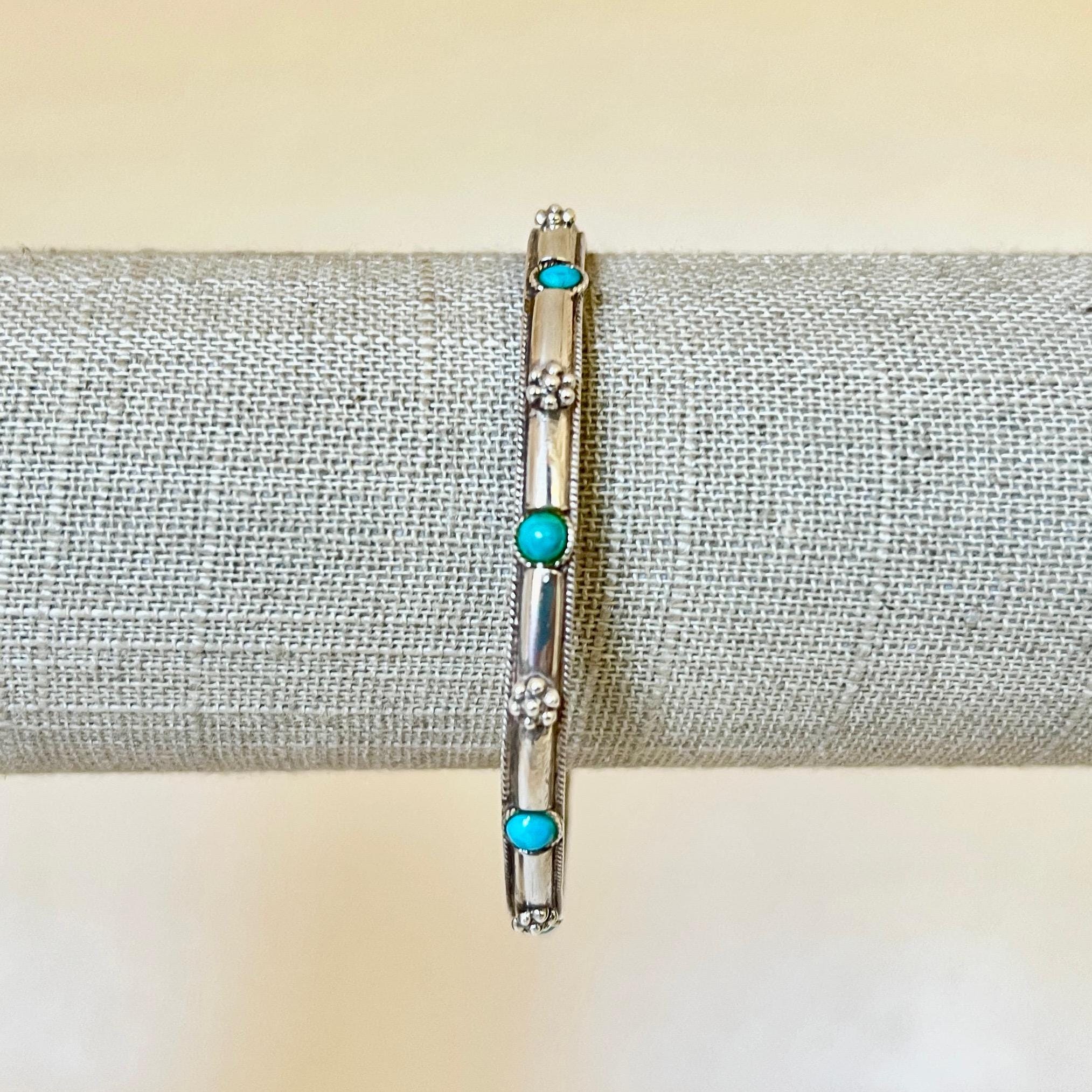 ビンテージターコイズ スターリングシルバーバングル ヴィンテージ スターリングシルバー ターコイズ ステーション バングル