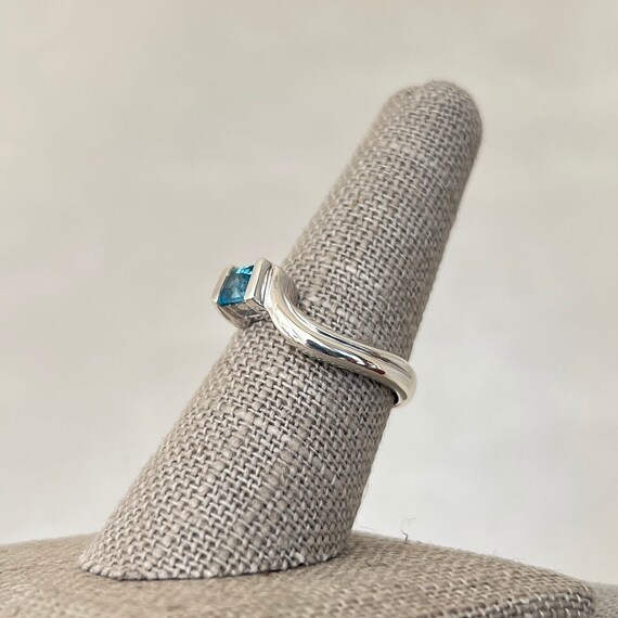 Sterling Silver Square Step Blue Topaz Bypass Ring - image 4