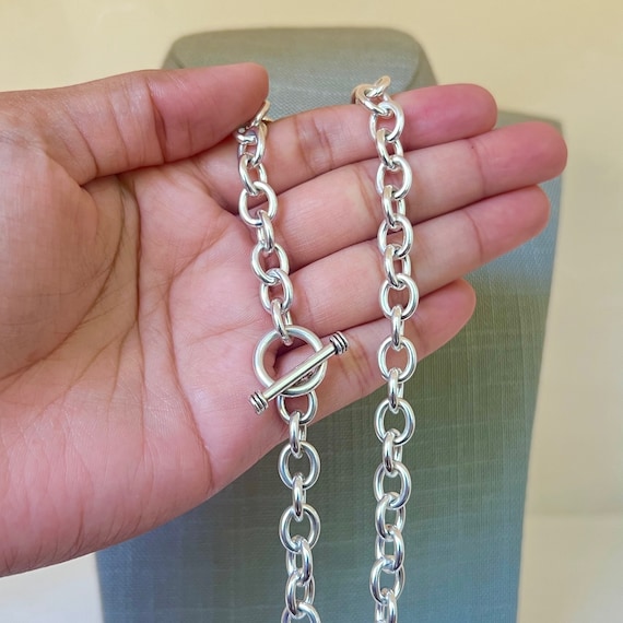 Sterling Silver Solid 18" Cable Necklace with Tog… - image 6