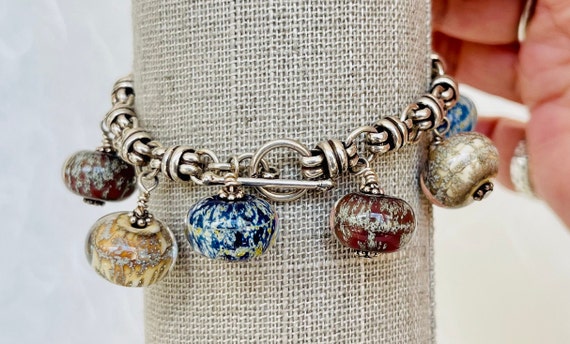 Vintage Sterling Silver Blown Glass Dangles Brace… - image 1