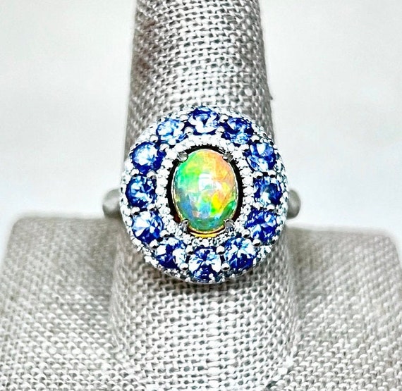 Sterling Silver Opal, Tanzanite And Zircon Ring