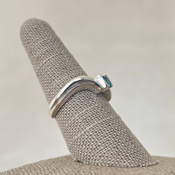 Sterling Silver Square Step Blue Topaz Bypass Ring - image 3