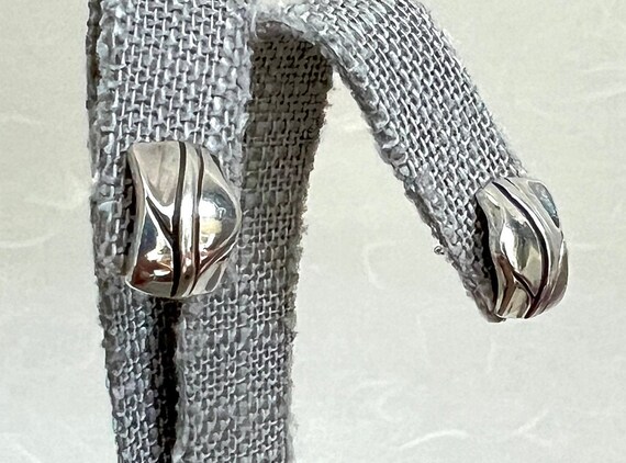 Sterling Silver Rectangular Contoured Stud Earrin… - image 2