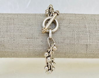 Vintage Sterling Silver Woven Ball and Bar Bracelet