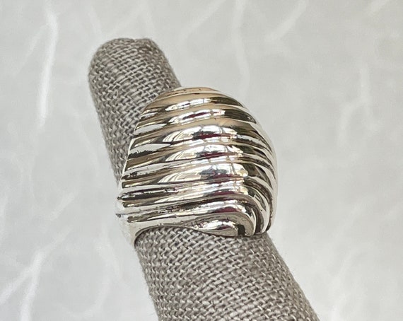 Sterling Silver Ribbed Dome Ring - image 3