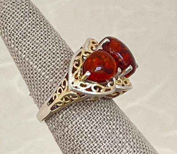 Sterling Silver and Amber Statement Ring - image 4