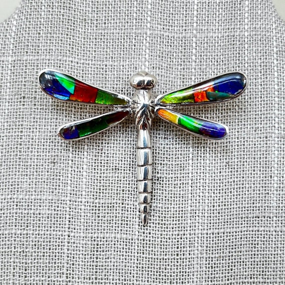 Sterling Silver Ammolite Dragonfly Pendant