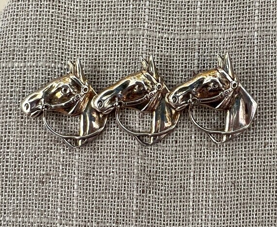 ヴィンテージ ボー スターリングシルバー トライホースヘッドブローチ