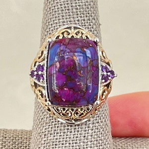 Anello in argento sterling con turchese Mojave e ametista