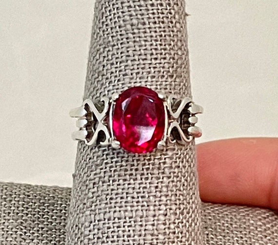 Vintage Sterling Silver Ruby Split Shank Ring - image 1