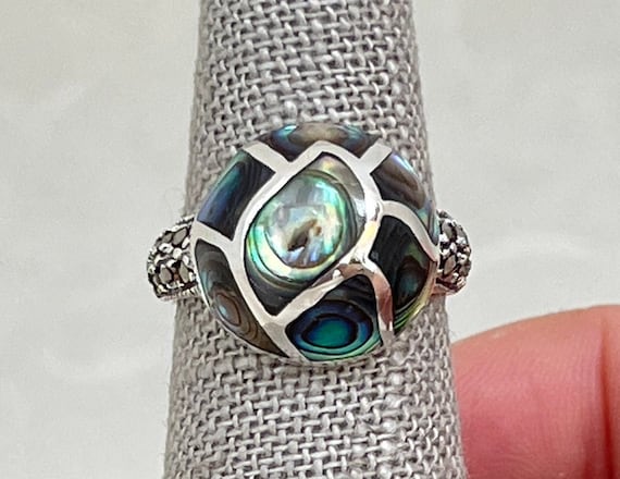 Sterling Silver Abalone Inlay Dome Ring - image 1