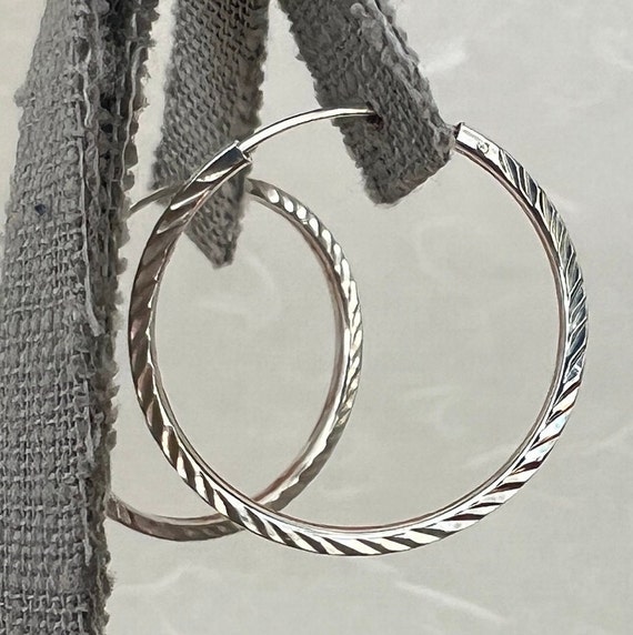 Sterling Silver Circle Hoop Diamond Cut Earrings - image 4
