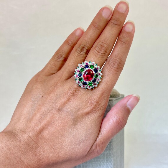 Sterling Silver Created Ruby, Emerald and Sapphir… - image 6