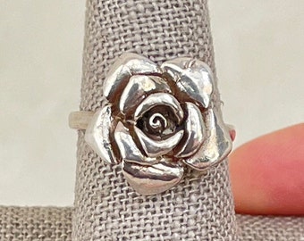 Vintage Sterling Silver Figural Rose Ring