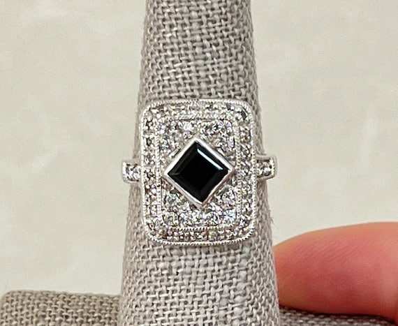 Vintage Sterling Silver Black Onyx and Cubic Zirc… - image 1