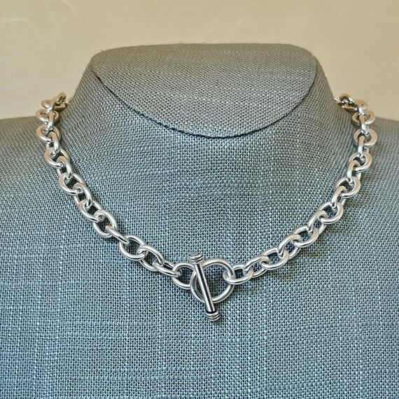 Sterling Silver Solid 18" Cable Necklace with Tog… - image 1