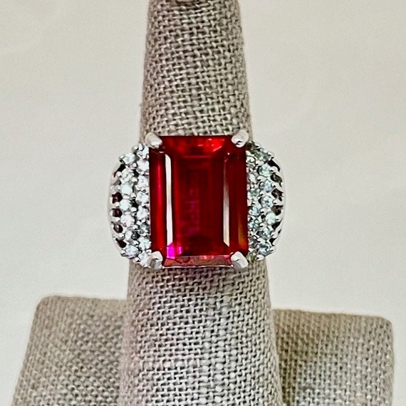 Sterling Silver 14.21ct Created Ruby and Zircon C… - image 1