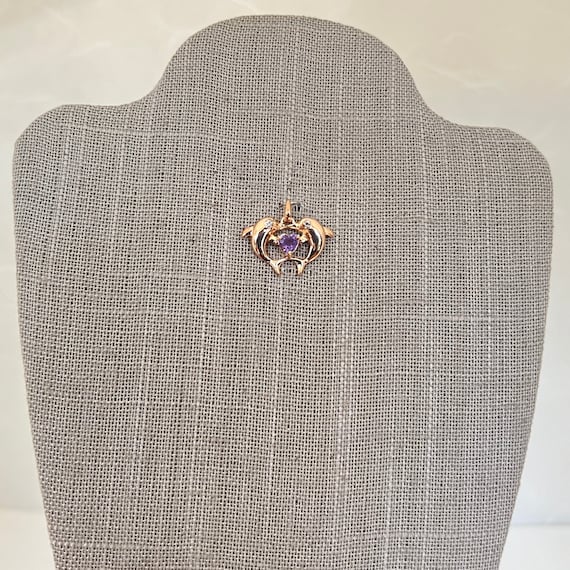 Sterling Silver Diamond and Amethyst Dolphin Heart Pendant
