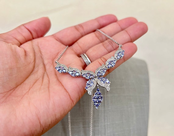 Sterling Silver Necklace with Inline Tanzanite Pe… - image 3