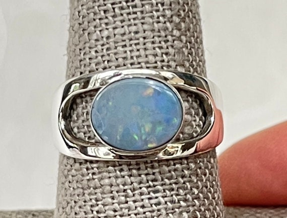 Sterling Silver Oval Opal Split Shank Ring - image 1