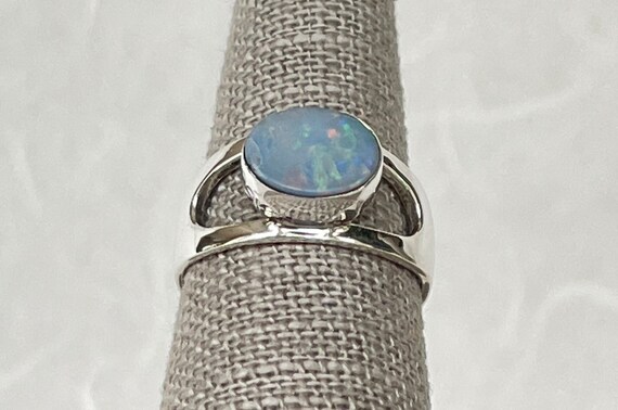 Sterling Silver Oval Opal Split Shank Ring - image 2