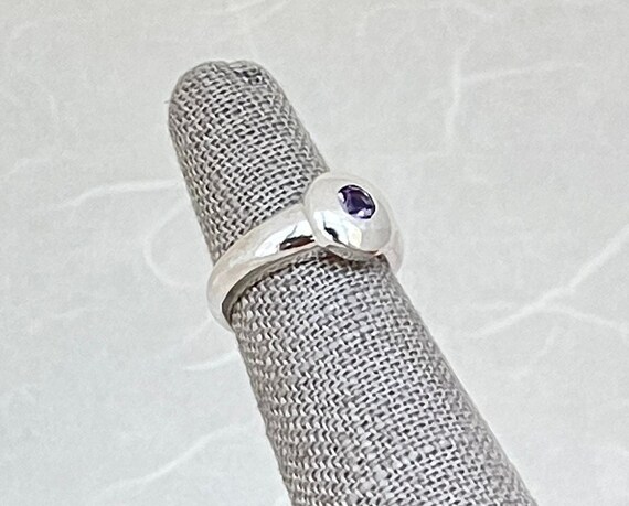 Sterling Silver Round Solid Halo Amethyst Ring - image 3