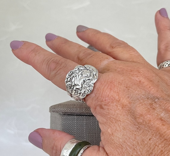 Vintage Cherub Solid Sterling Silver Spoon Ring - image 8