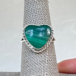 Sterling Silver Malachite Heart Ring