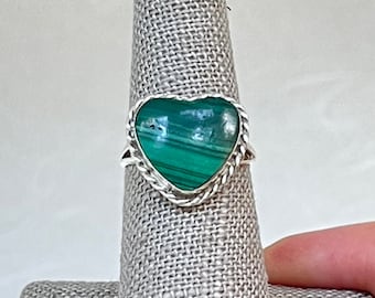 Sterling Silver Malachite Heart Ring