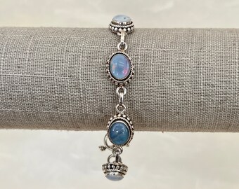 Sterling Silver Opal Oval Link Bracelet