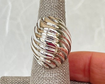 Sterling Silver Ribbed Dome Ring