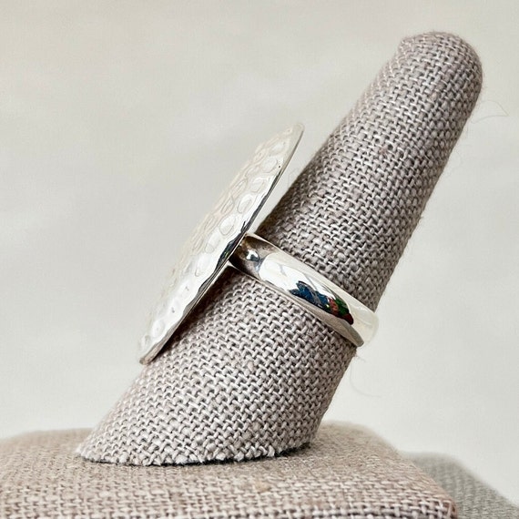 Sterling Silver Hammered Oval Statement Ring - image 4