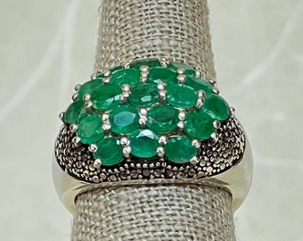 Sterling Silver, Emerald and Diamond Ring