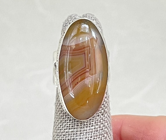 Sterling Silver Oval Agate Navette Ring - image 1