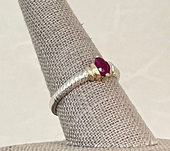 Vintage Sterling Silver Ruby Solitaire Spiral Ring - image 3