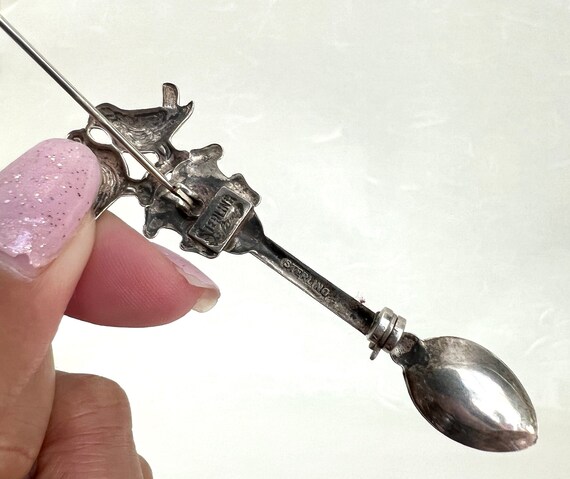 Lang Vintage Sterling Silver Spoon Brooch with Bi… - image 3