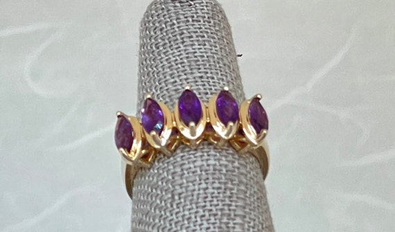 Sterling Silver 5 Marquise Amethyst Ring - image 1