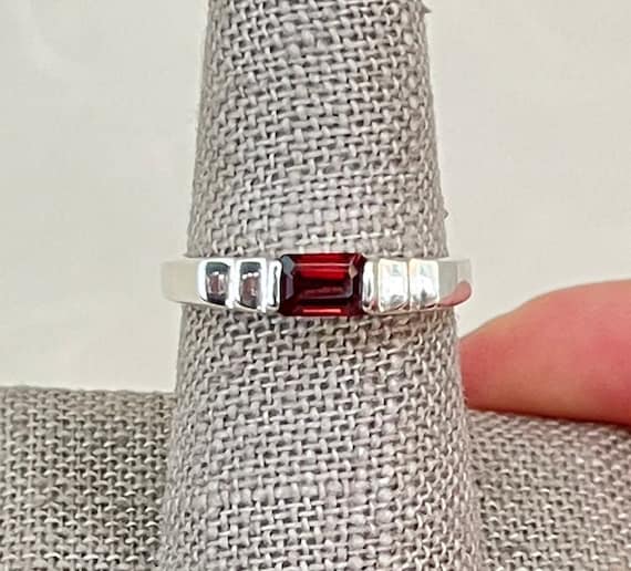 Sterling Silver Inline Step Garnet Ring - image 1